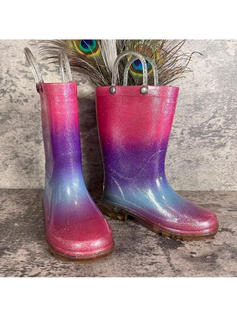 Wester Chief Girls 8 Rain Boots Waterproof Shoes Rainbow Sparkle Glittery Pink